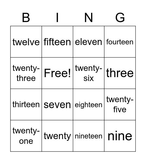 numbers 1-30 Bingo Card
