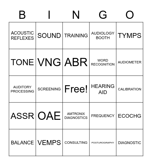Audiology Bingo Card