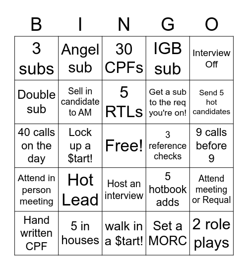 Recruiter Bingo Card