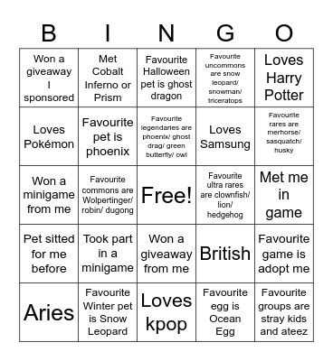 Untitled Bingo Card