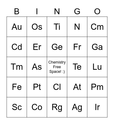 Periodic Table Bingo Card