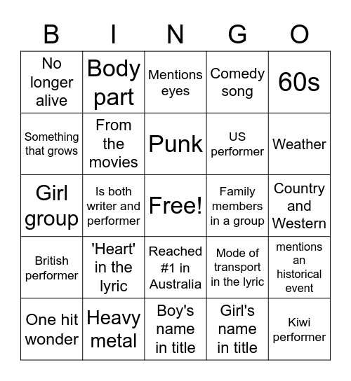 Reelin' in the Years Bingo Card