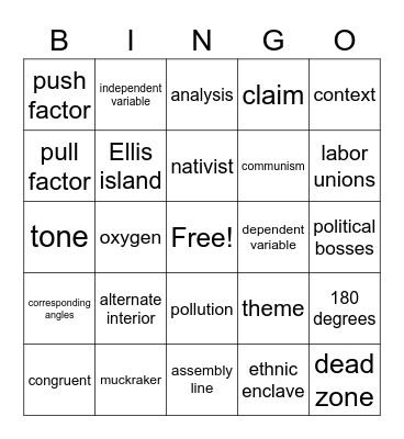 Mixed Review Bingo Card