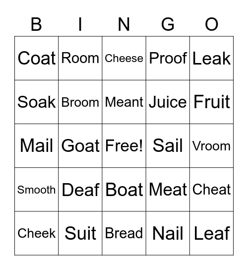 Vowel Teams Bingo Card