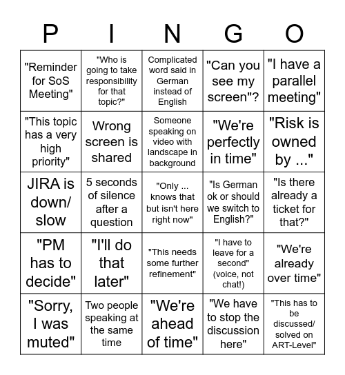 PI-Bingo 3.0 Bingo Card