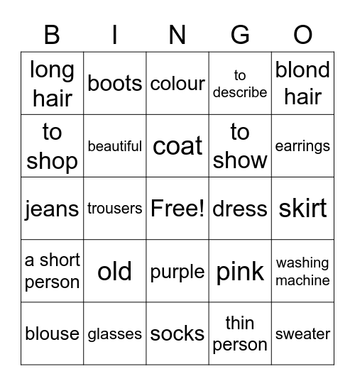 Bingo Engels groep 6 Unit 1 Bingo Card