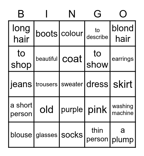 Bingo Engels groep 6 Unit 1 Bingo Card