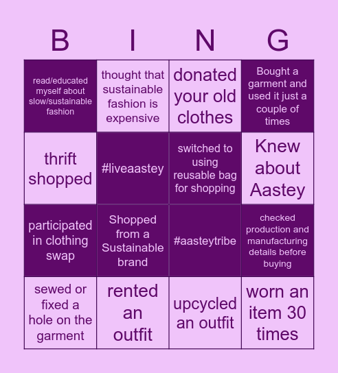Sustainability Bingo Card