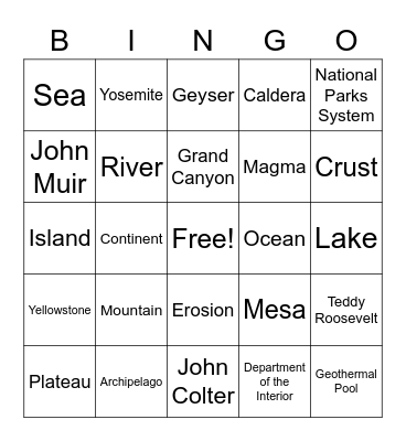 Physical Geography Bingo Card