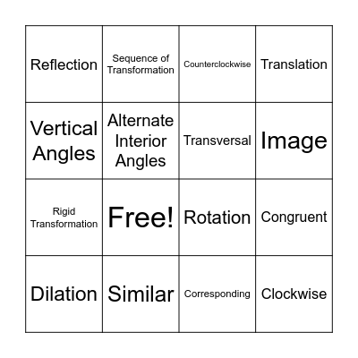 Math Vocabulary Loteria Bingo Card