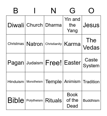 Early World Religions Bingo Card