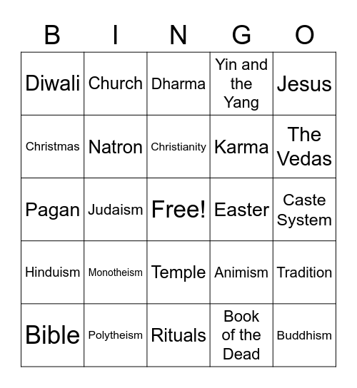Early World Religions Bingo Card