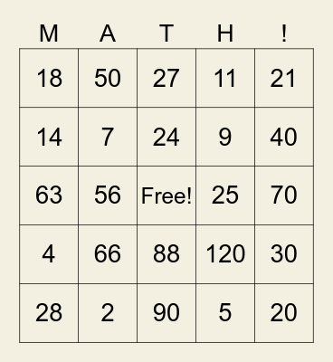 MULTIPLICATION BINGO! Bingo Card