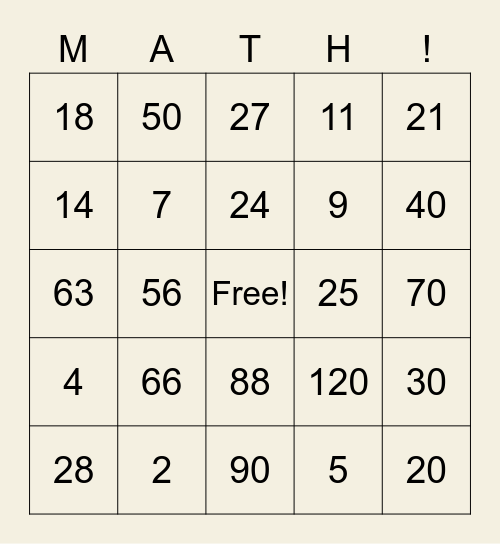 MULTIPLICATION BINGO! Bingo Card
