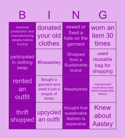 Sustainability Bingo Card