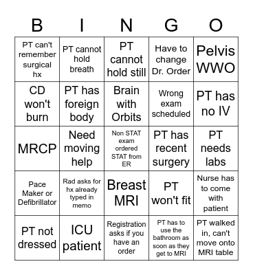 MRI BINGO Card