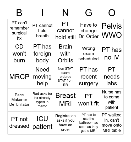 MRI BINGO Card