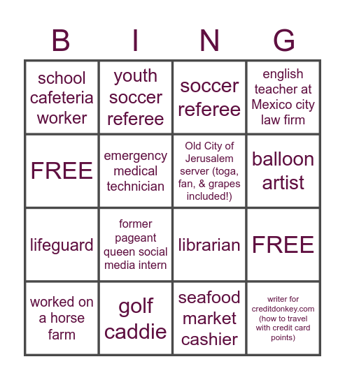 ESH Job Bingo! Bingo Card