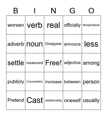 Vocabulary WORDS Bingo Card