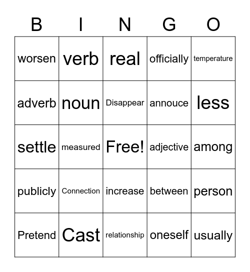 Vocabulary WORDS Bingo Card