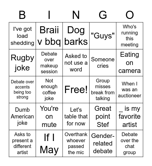 Virtual Training Bingo Card