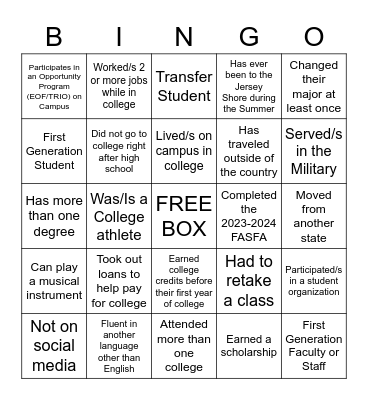 FIRST-GEN BINGO Card
