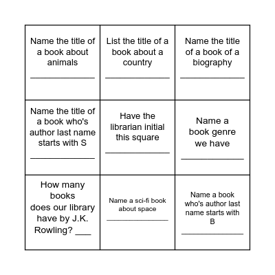 Library Scavenger Hunt Bingo Card