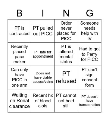 PICC Team Bingo Card