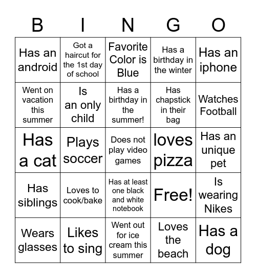 Ice-Ice Breaker! Bingo Card