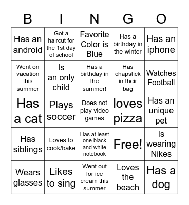 Ice-Ice Breaker! Bingo Card