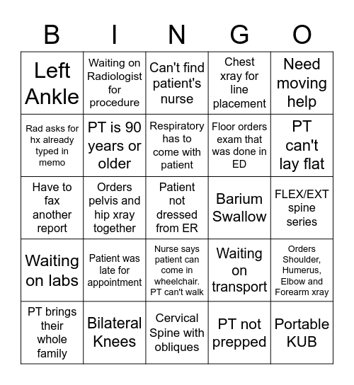Radiology Bingo Card