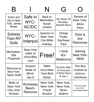 NYC Bingo Card