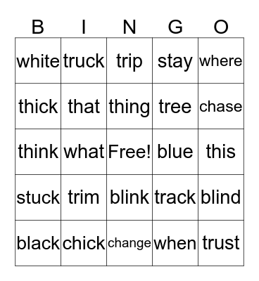 Consonant Blends Bingo Card