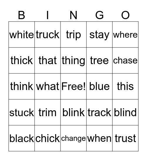Consonant Blends Bingo Card