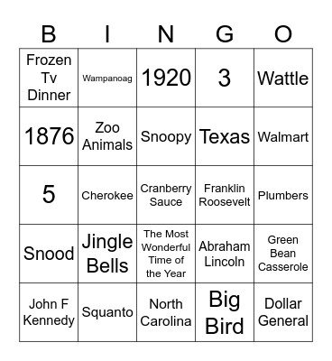 November Trivia Bingo Card