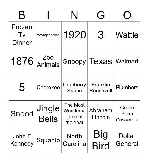 November Trivia Bingo Card