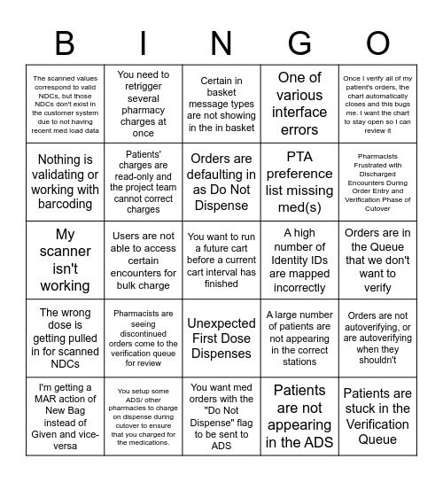 Go Live Common Issues Bingo Card
