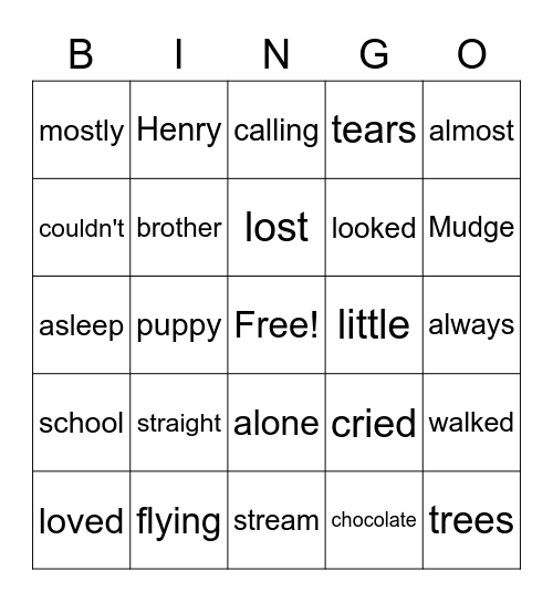 Henry and Mudge Bingo Card