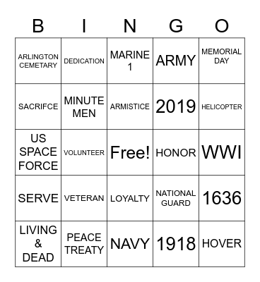 Veteran's Day Bingo Card