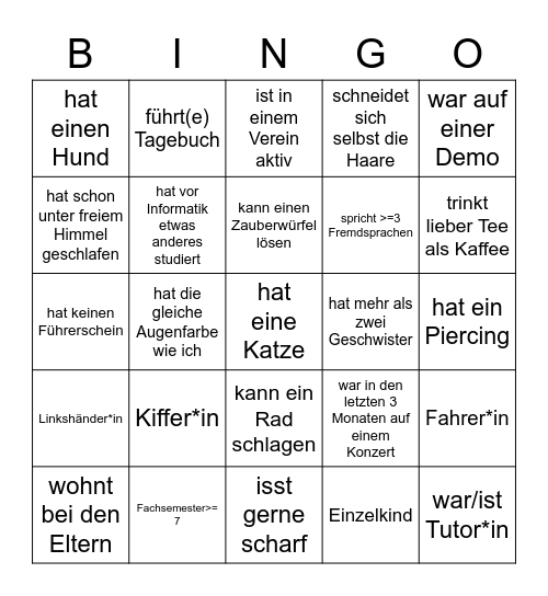 Personenbingo Card