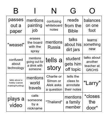 Borst Bible Bingo Card