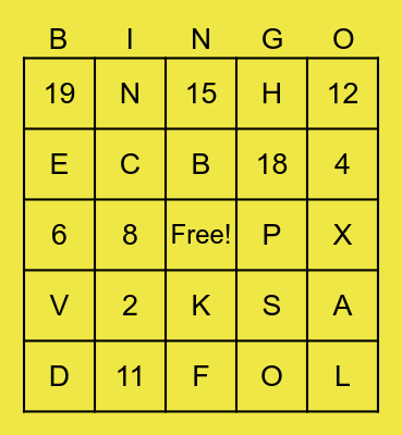 NUMBERS AND THE ALPHABET Bingo Card