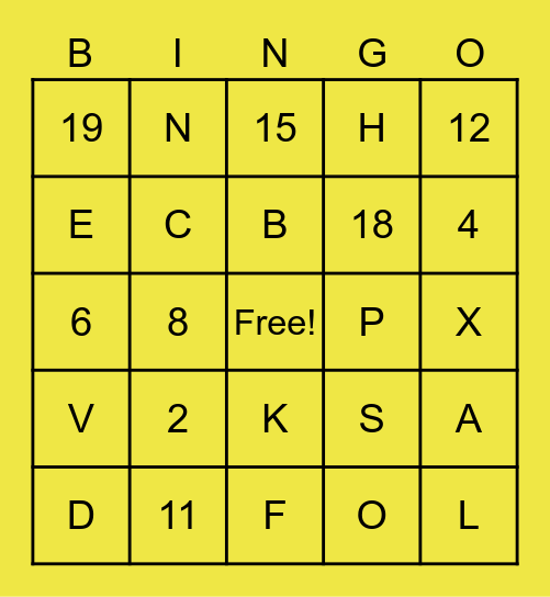 NUMBERS AND THE ALPHABET Bingo Card