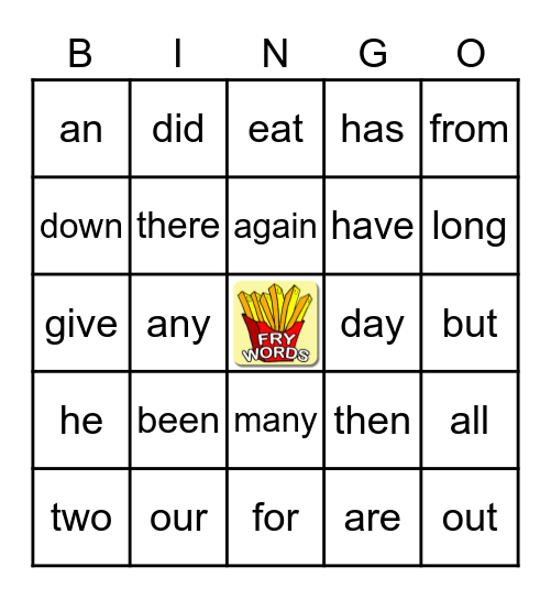 Quad K Sight Word Bingo Card