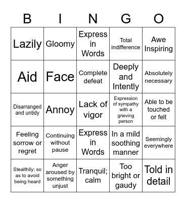 Vocabulary Bingo Card