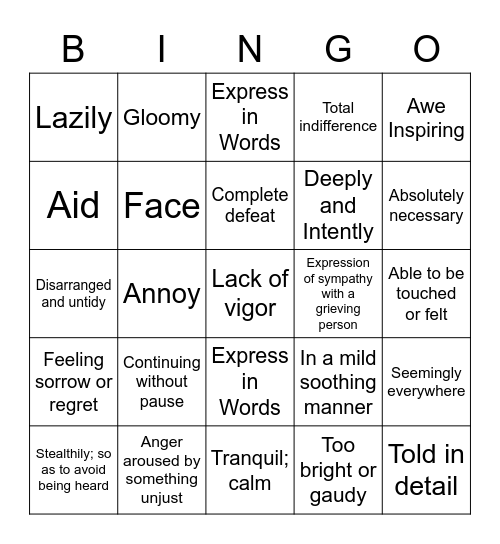 Vocabulary Bingo Card