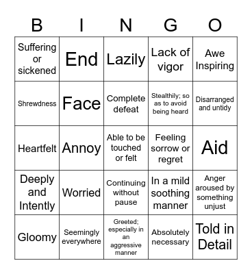 Vocabulary Bingo Card