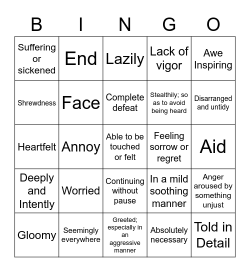 Vocabulary Bingo Card