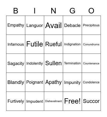 Vocabulary Bingo Card