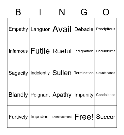 Vocabulary Bingo Card